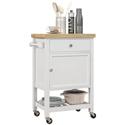 Kitchen Cart on Wheels, Wood Top, Towel Rack, Drawer, Shelf, White Kitchen Islands & Kitchen Carts at Gallery Canada
