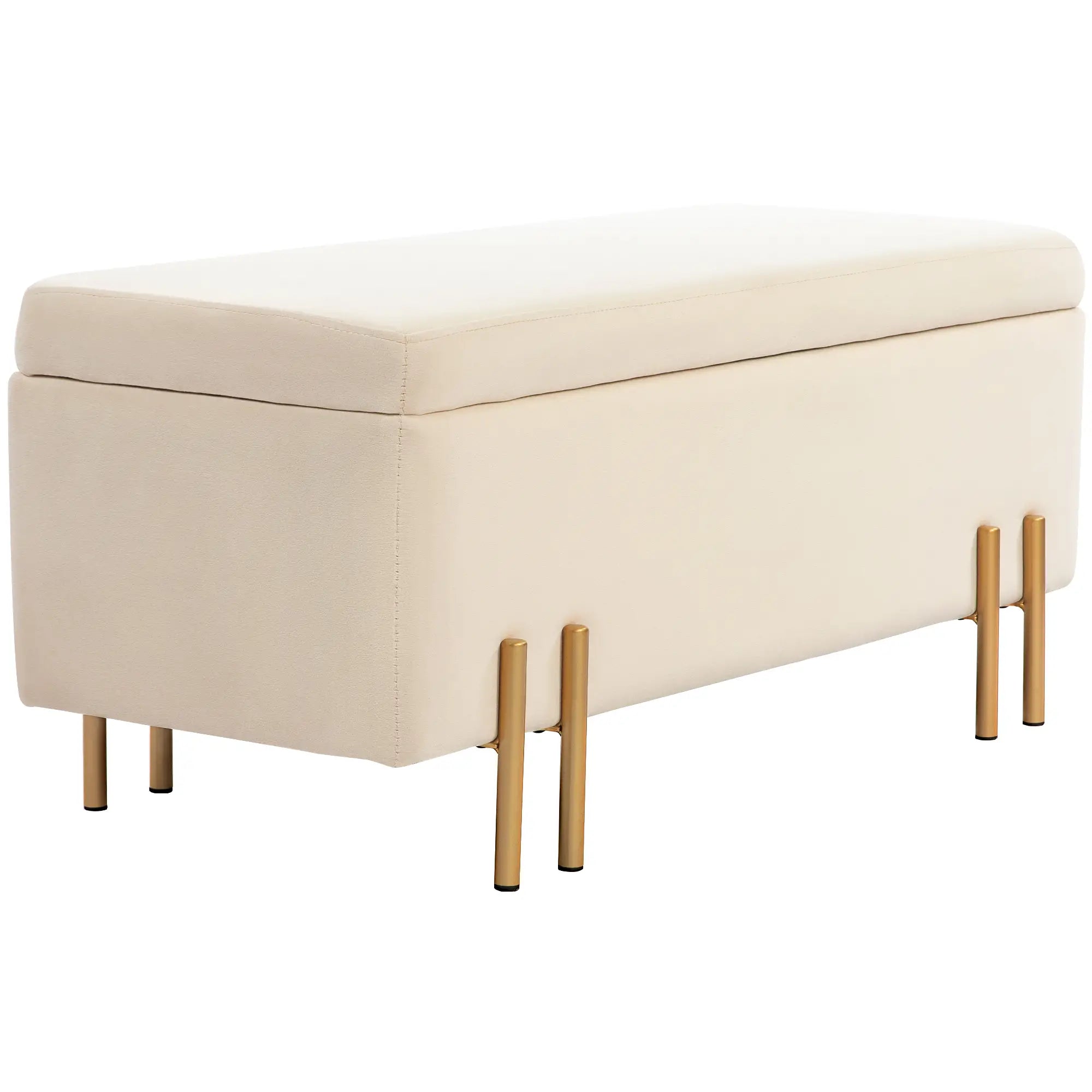 Storage Ottoman Bench, Flip-Top, 18.5 Gallons, Velvet, Metal Legs, Beige Storage Ottomans & Benches Beige at Gallery Canada