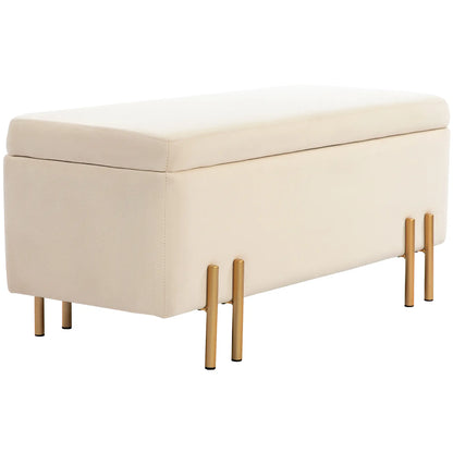 Storage Ottoman Bench, Flip-Top, 18.5 Gallons, Velvet, Metal Legs, Beige Storage Ottomans & Benches Beige at Gallery Canada