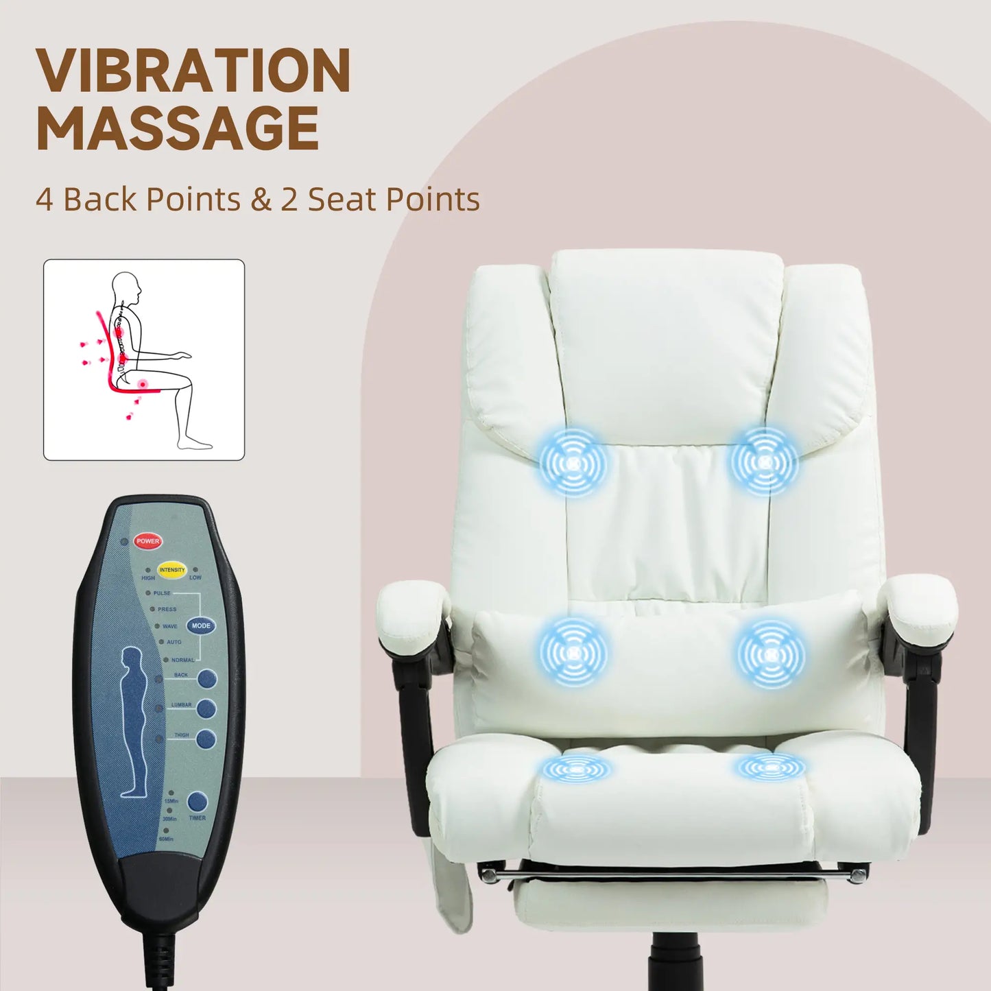 6-Point Vibration Massage Chair, Adjustable Height, Reclining, White Massage Chairs at Gallery Canada