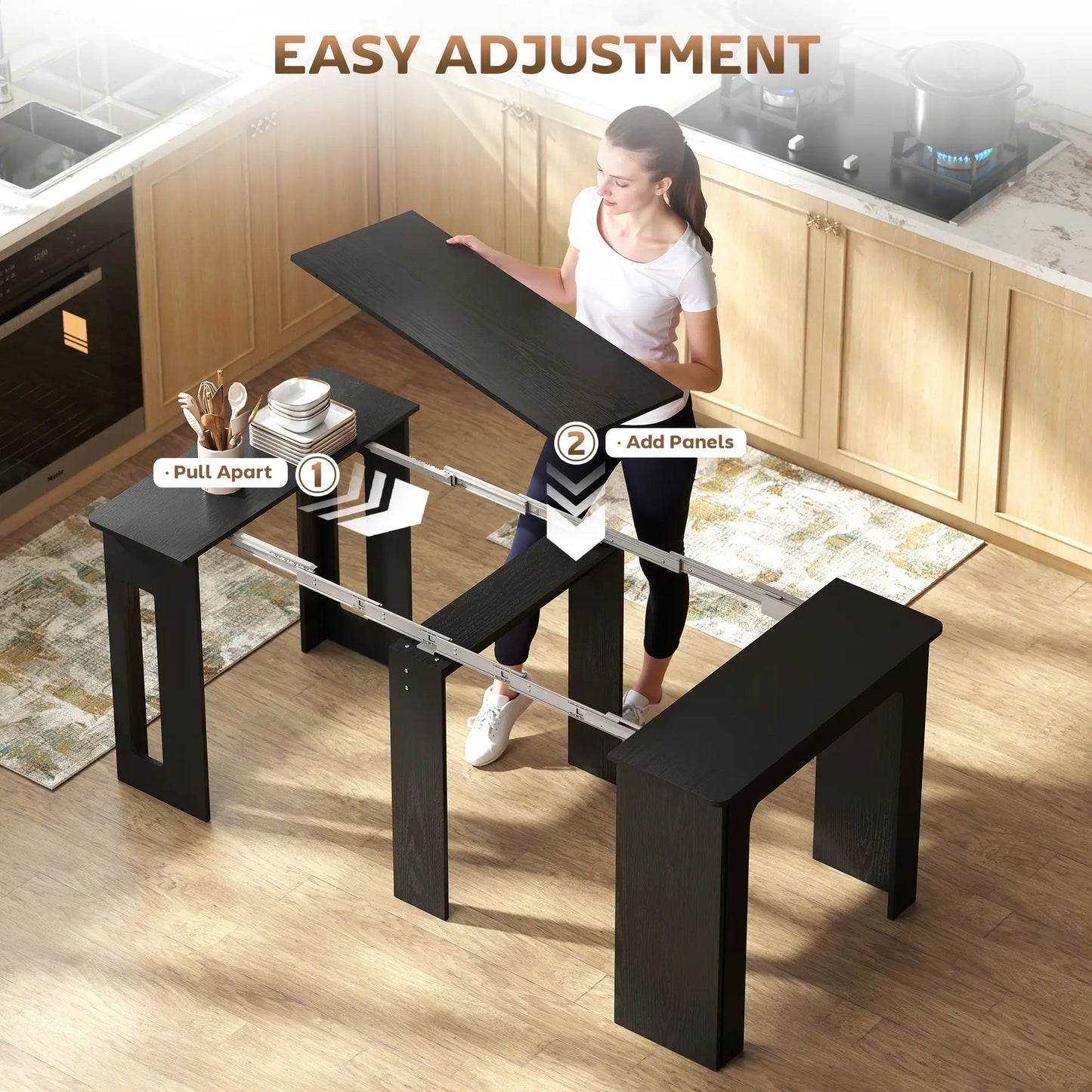 Extendable Dining Table, Expandable Kitchen Table, Seats 6, Distressed, Black Dining Tables at Gallery Canada