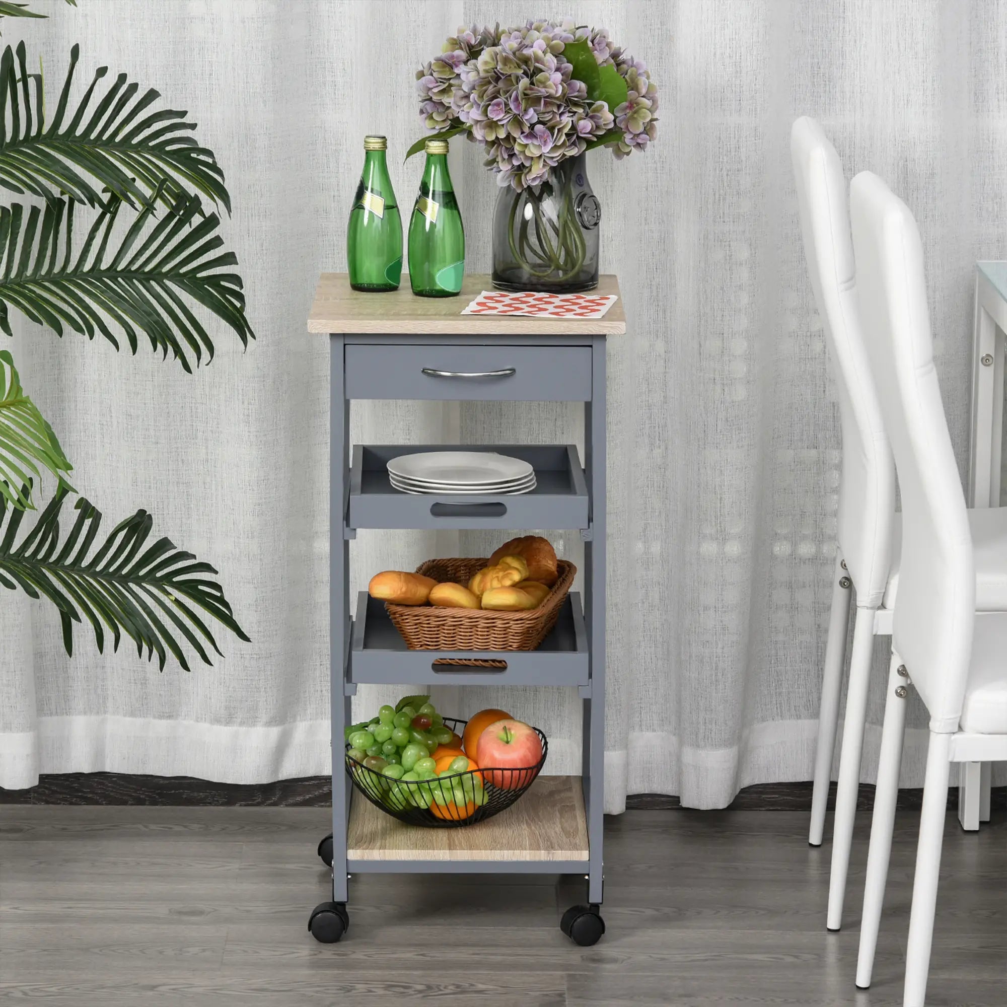 Kitchen Island Rolling Cart with Drawer, Grey Kitchen Islands & Kitchen Carts at Gallery Canada