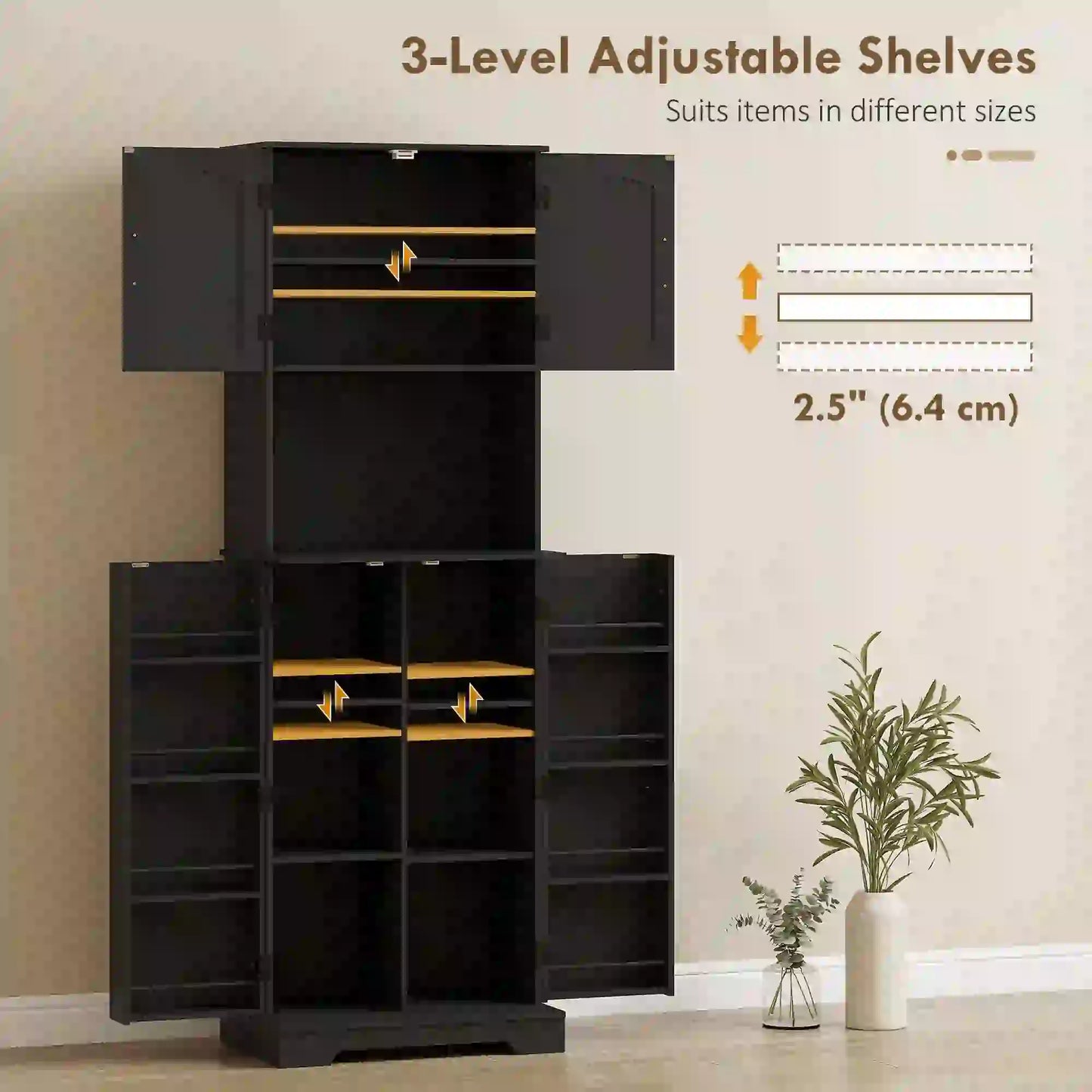 71.5" Tall Pantry Cabinet, Farmhouse Kitchen Storage, Adjustable Shelves, Black Kitchen Pantry Cabinets at Gallery Canada