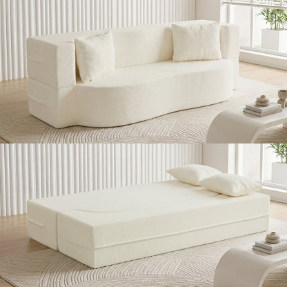 75.5 Inch Folding Sofa Bed, 2-in-1 Convertible Teddy Fleece Loveseat, Beige Sofas & Loveseats at Gallery Canada