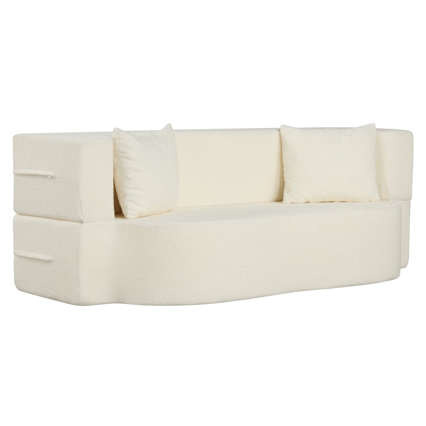 75.5 Inch Folding Sofa Bed, 2-in-1 Convertible Teddy Fleece Loveseat, Beige Sofas & Loveseats Beige at Gallery Canada