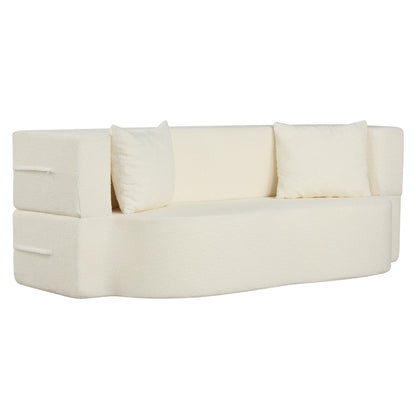 75.5 Inch Folding Sofa Bed, 2-in-1 Convertible Teddy Fleece Loveseat, Beige Sofas & Loveseats Beige at Gallery Canada