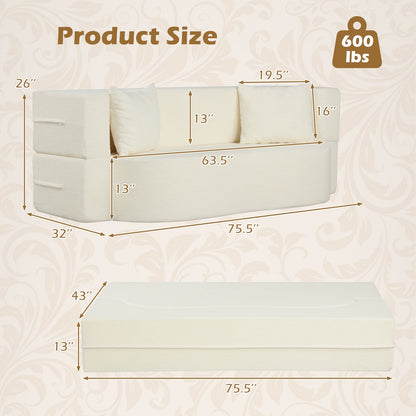 75.5 Inch Folding Sofa Bed, 2-in-1 Convertible Teddy Fleece Loveseat, Beige Sofas & Loveseats at Gallery Canada