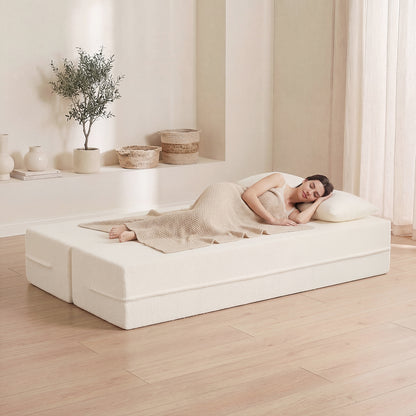75.5 Inch Folding Sofa Bed, 2-in-1 Convertible Teddy Fleece Loveseat, Beige Sofas & Loveseats at Gallery Canada