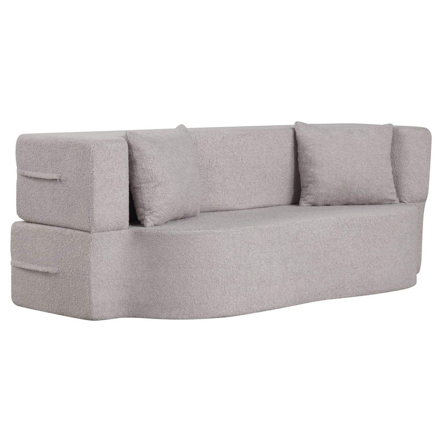 75.5 Inch Folding Sofa Bed, Convertible Teddy Fleece Loveseat, Gray Sofas & Loveseats Gray at Gallery Canada