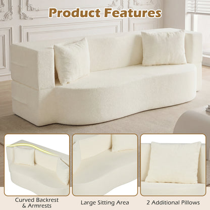 75.5 Inch Folding Sofa Bed, 2-in-1 Convertible Teddy Fleece Loveseat, Beige Sofas & Loveseats at Gallery Canada