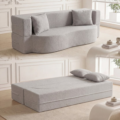 75.5 Inch Folding Sofa Bed, Convertible Teddy Fleece Loveseat, Gray Sofas & Loveseats at Gallery Canada