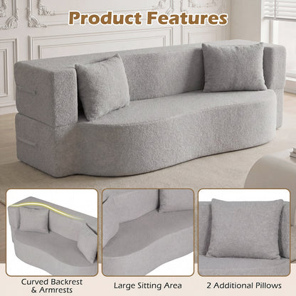 75.5 Inch Folding Sofa Bed, Convertible Teddy Fleece Loveseat, Gray Sofas & Loveseats at Gallery Canada