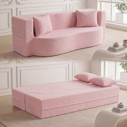 75.5 Inch Folding Sofa Bed, Teddy Fleece Loveseat, Pink Sofas & Loveseats at Gallery Canada