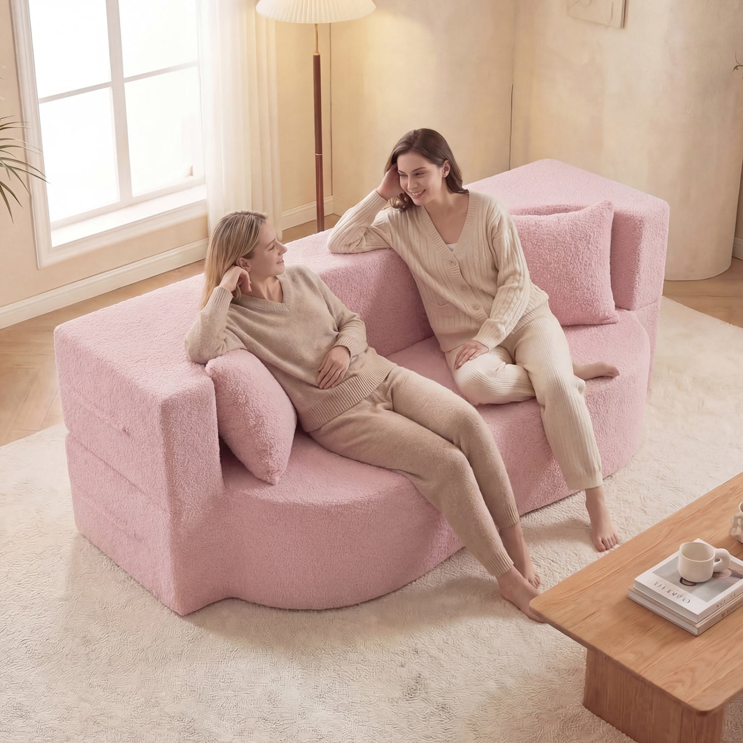 75.5 Inch Folding Sofa Bed, Teddy Fleece Loveseat, Pink Sofas & Loveseats at Gallery Canada