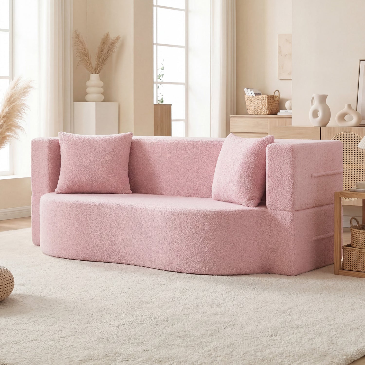 75.5 Inch Folding Sofa Bed, Teddy Fleece Loveseat, Pink Sofas & Loveseats at Gallery Canada