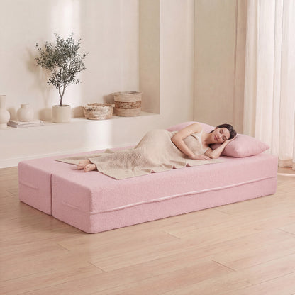 75.5 Inch Folding Sofa Bed, Teddy Fleece Loveseat, Pink Sofas & Loveseats at Gallery Canada
