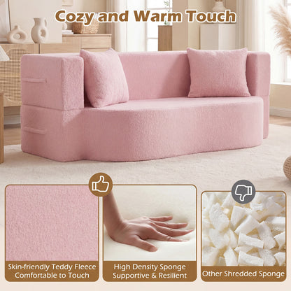 75.5 Inch Folding Sofa Bed, Teddy Fleece Loveseat, Pink Sofas & Loveseats at Gallery Canada