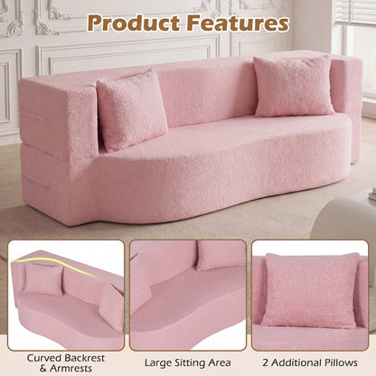 75.5 Inch Folding Sofa Bed, Teddy Fleece Loveseat, Pink Sofas & Loveseats at Gallery Canada