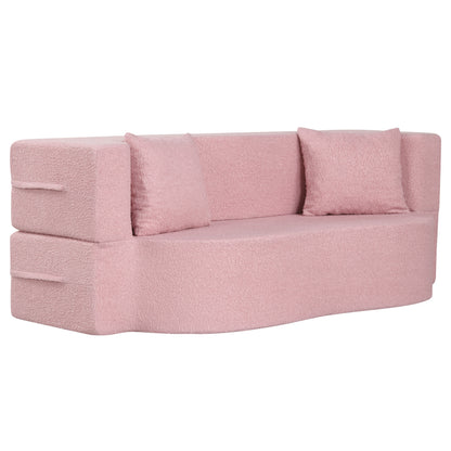 75.5 Inch Folding Sofa Bed, Teddy Fleece Loveseat, Pink Sofas & Loveseats Pink at Gallery Canada