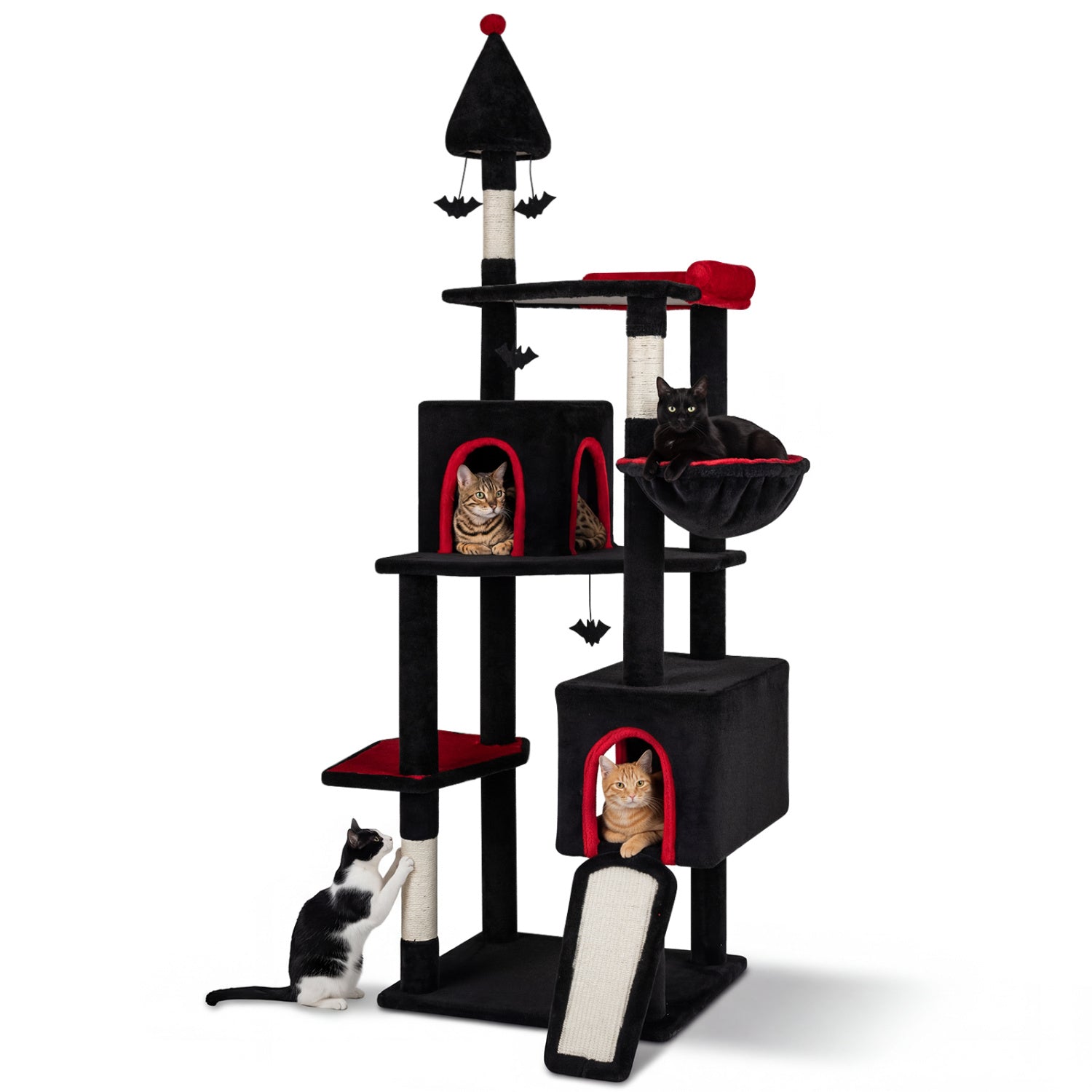 75 Inch Cat Tree, 2 Condos, Top Perch, Large Cats 20+ LBS, Black Cat Trees Condos & Scratchers Black at Gallery Canada