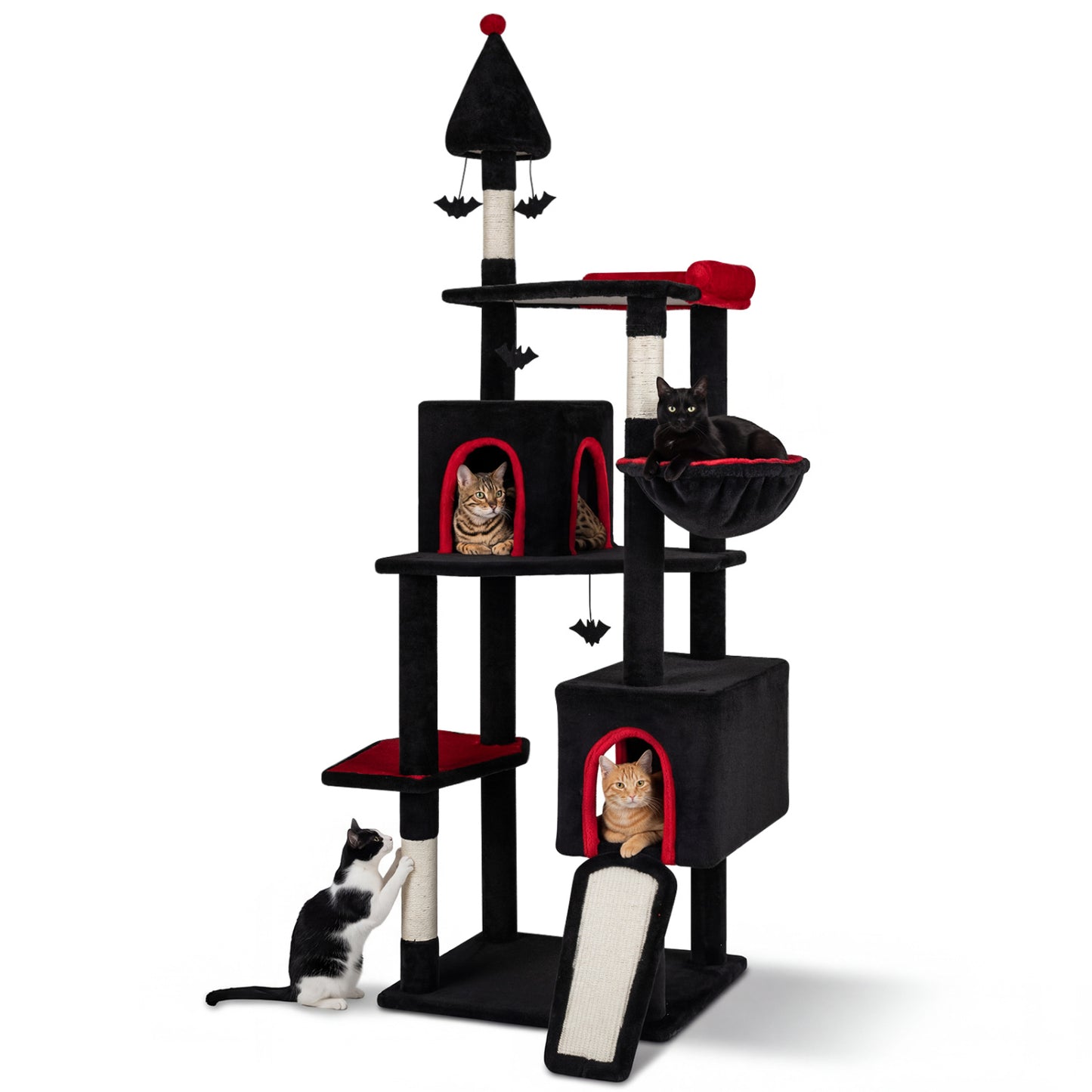 75 Inch Cat Tree, 2 Condos, Top Perch, Large Cats 20+ LBS, Black Cat Trees Condos & Scratchers Black at Gallery Canada