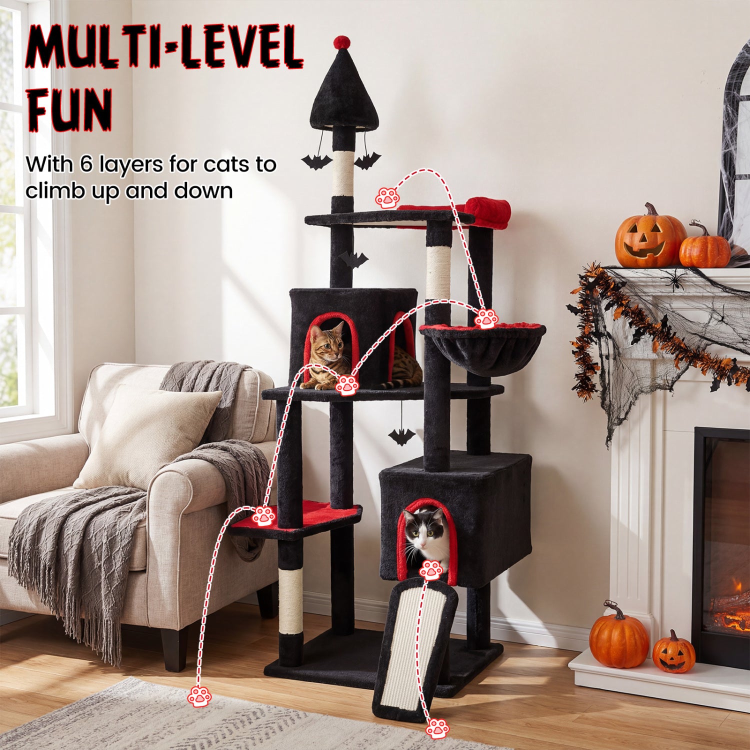 75 Inch Cat Tree, 2 Condos, Top Perch, Large Cats 20+ LBS, Black Cat Trees Condos & Scratchers at Gallery Canada