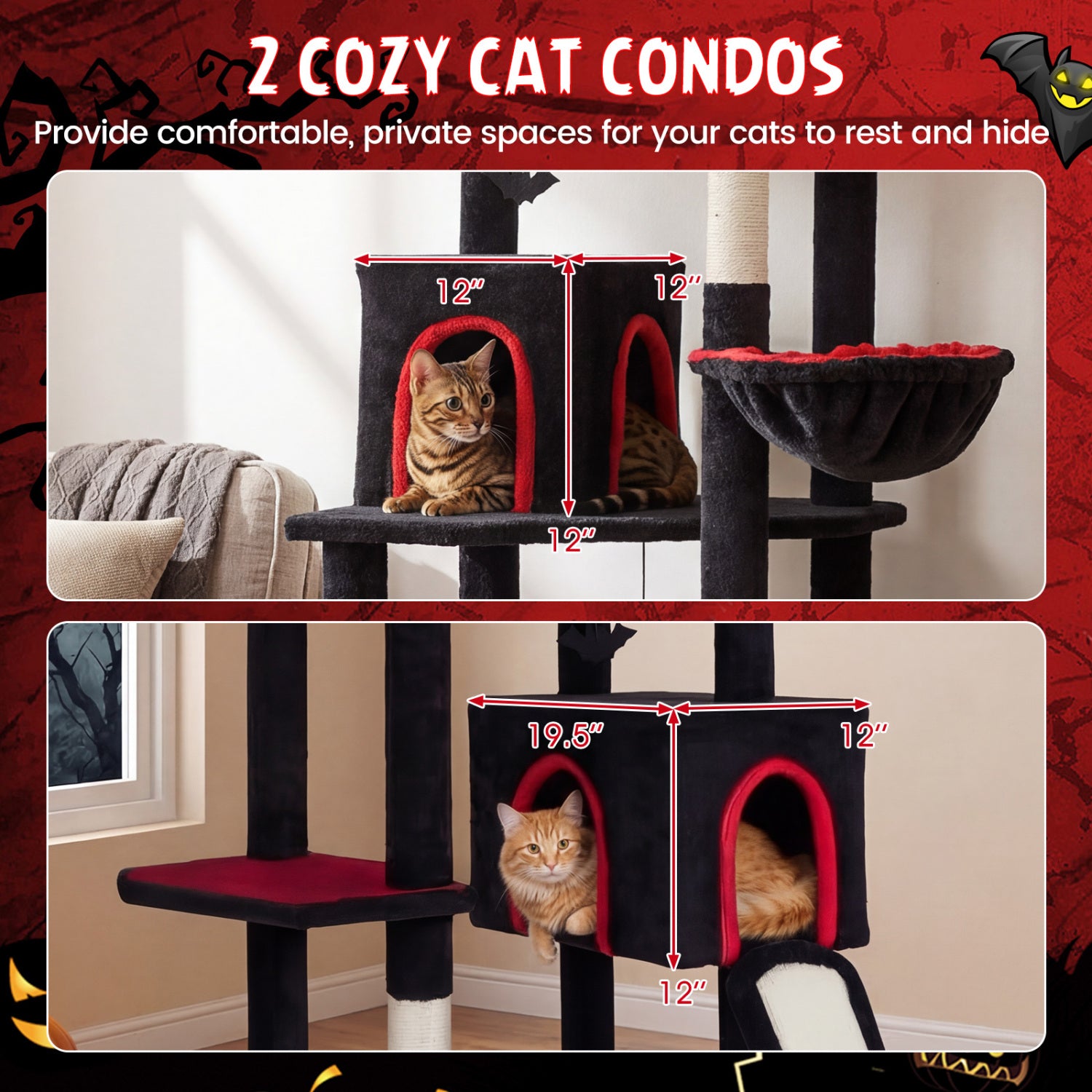 75 Inch Cat Tree, 2 Condos, Top Perch, Large Cats 20+ LBS, Black Cat Trees Condos & Scratchers at Gallery Canada