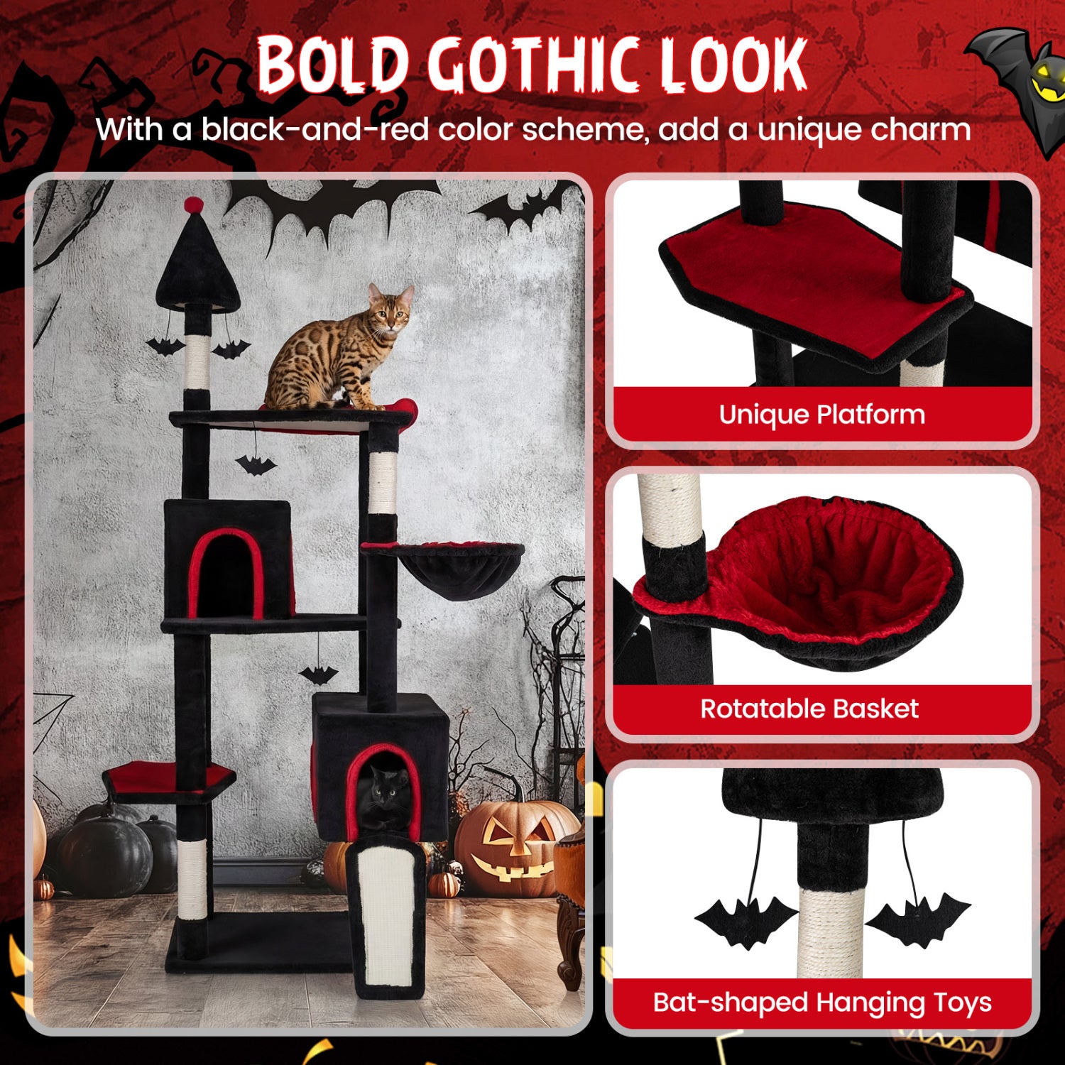 75 Inch Cat Tree, 2 Condos, Top Perch, Large Cats 20+ LBS, Black Cat Trees Condos & Scratchers at Gallery Canada