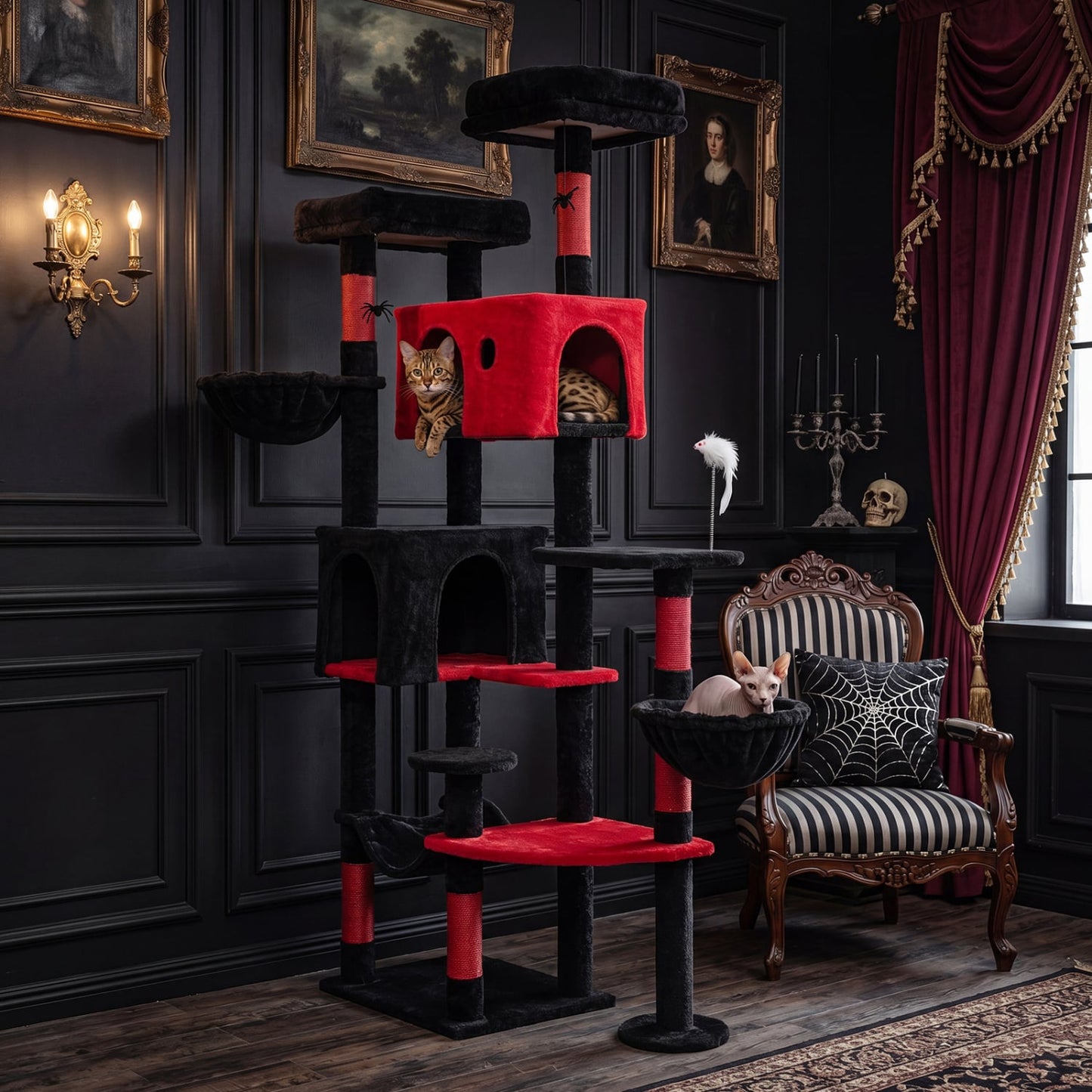 75-Inch Gothic Cat Tree with 2 Plush Perches
