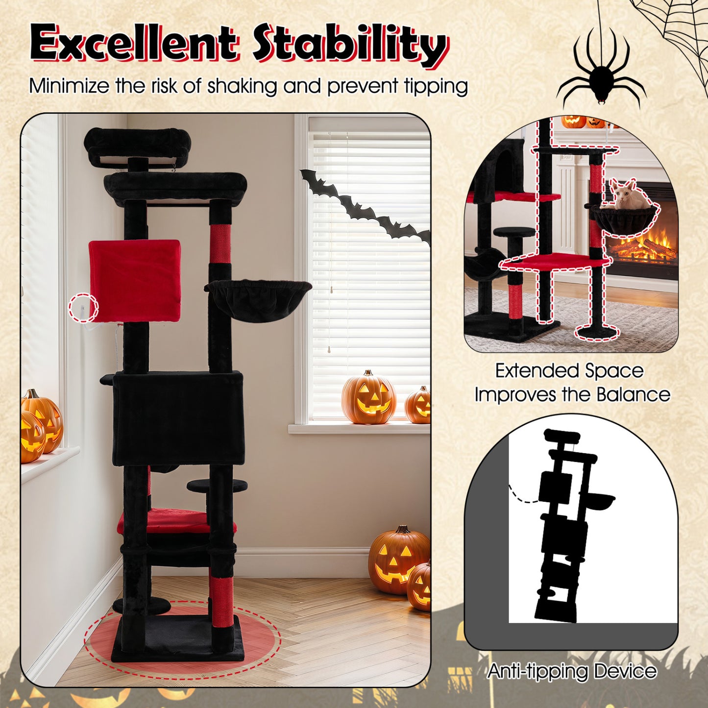 75-Inch Gothic Cat Tree with 2 Plush Perches