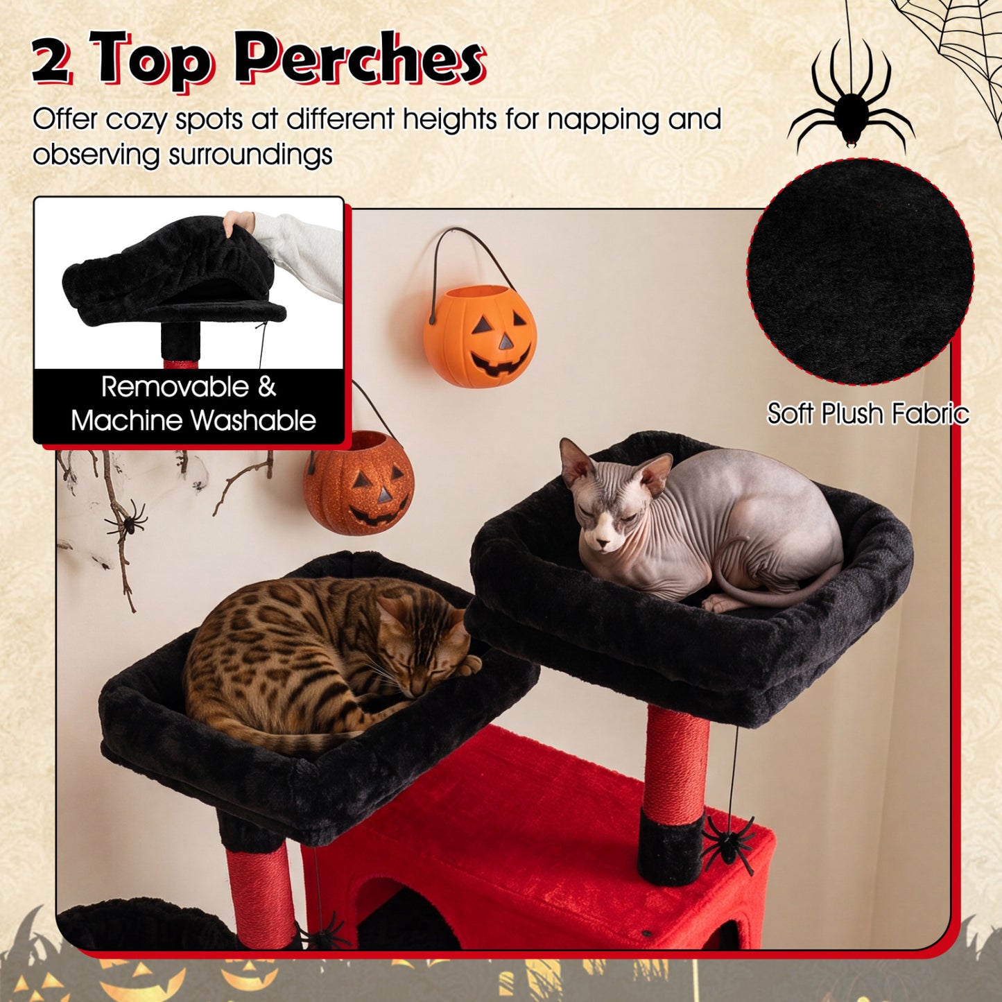 75-Inch Gothic Cat Tree with 2 Plush Perches