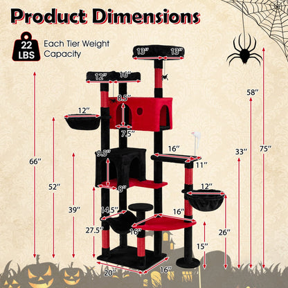 75-Inch Gothic Cat Tree with 2 Plush Perches