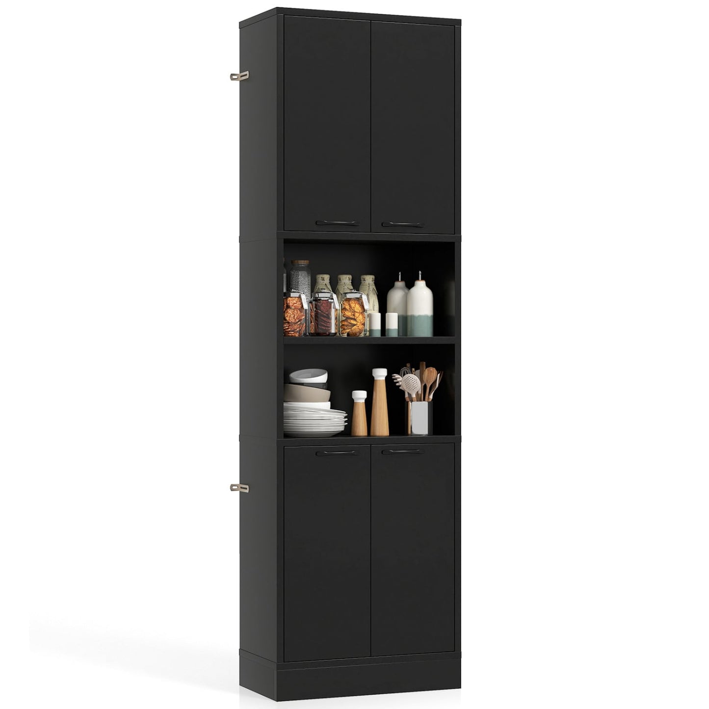 75 Inch Kitchen Pantry Cabinet, Tall Cupboard With Doors And Shelves, Black Sideboards Cabinets & Buffets at Gallery Canada