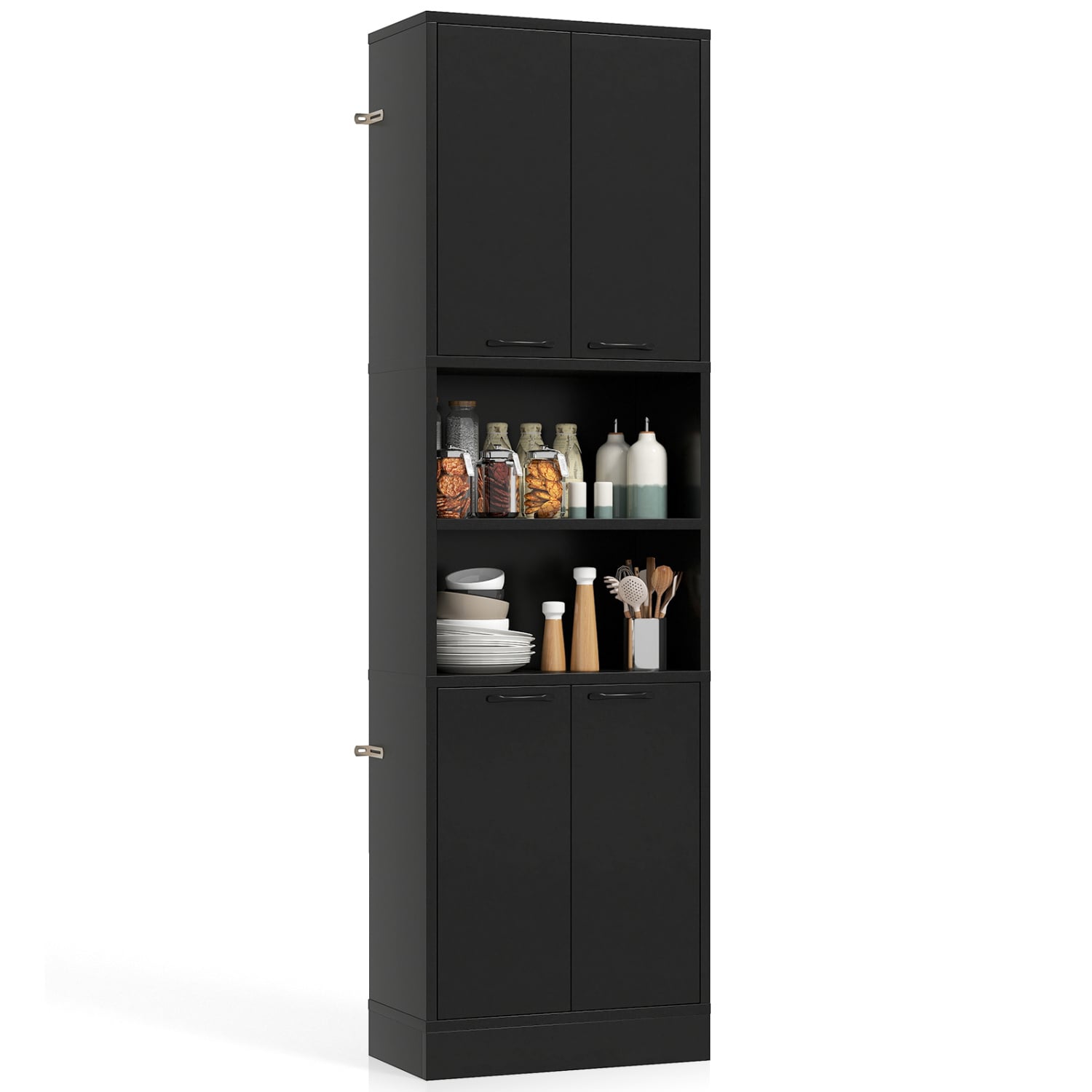 75 Inch Kitchen Pantry Cabinet, Tall Cupboard With Doors And Shelves, Black Sideboards Cabinets & Buffets Black at Gallery Canada