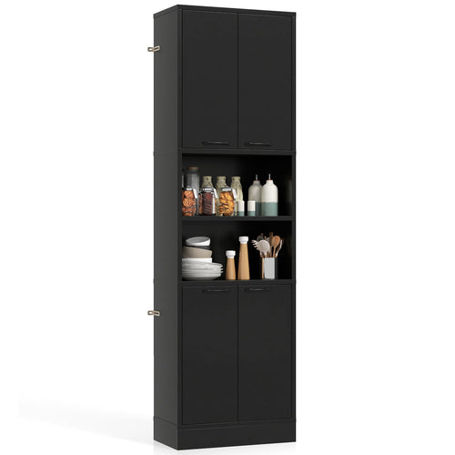75 Inch Kitchen Pantry Cabinet, Tall Cupboard With Doors And Shelves, Black