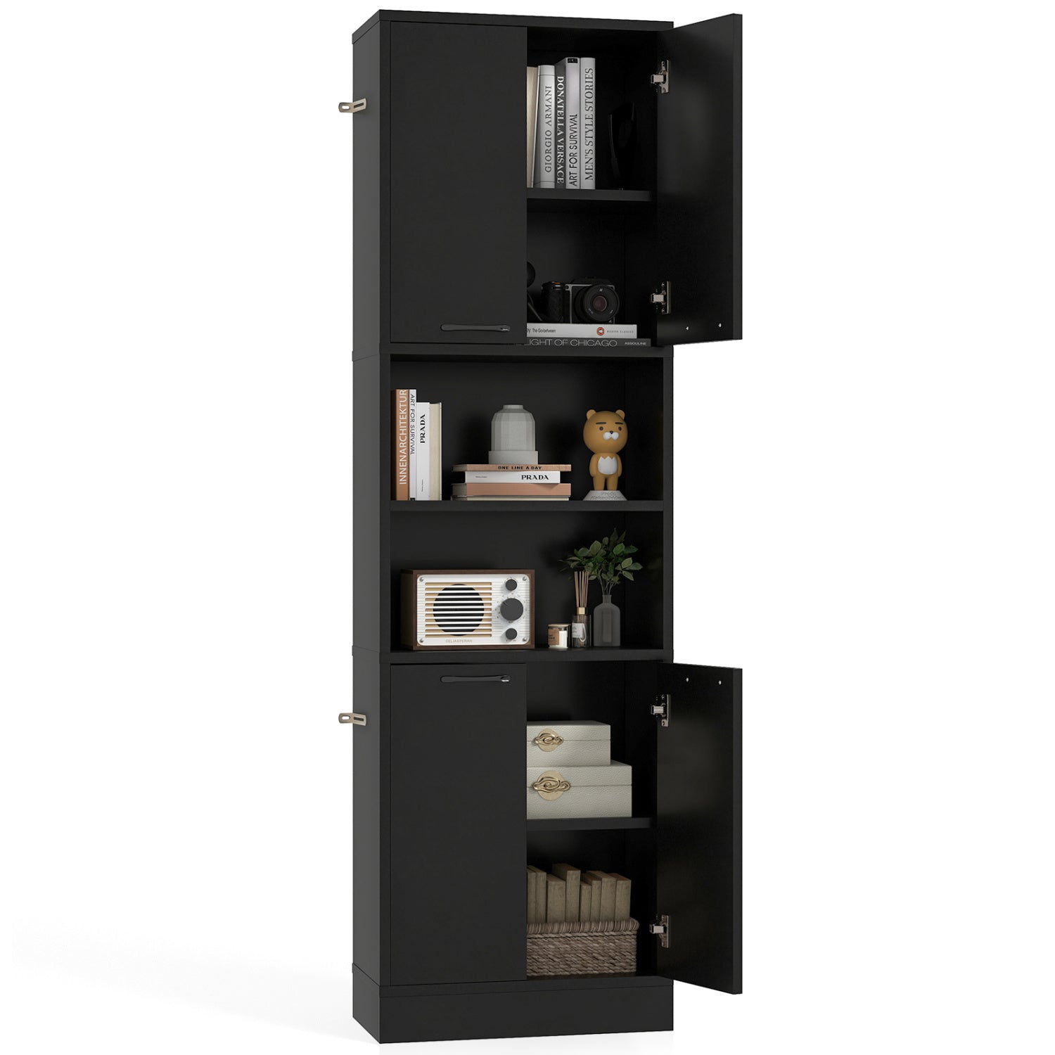 75 Inch Kitchen Pantry Cabinet, Tall Cupboard With Doors And Shelves, Black Sideboards Cabinets & Buffets at Gallery Canada