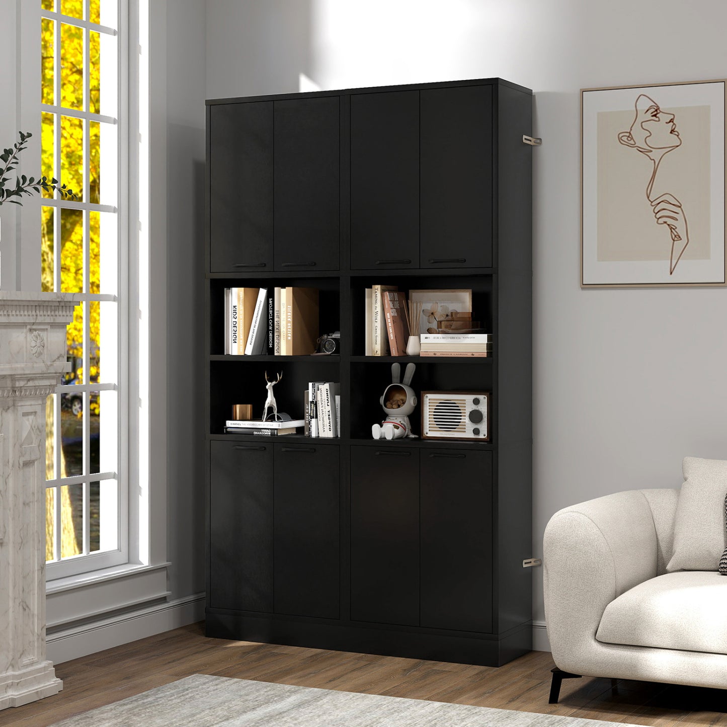 75 Inch Kitchen Pantry Cabinet, Tall Cupboard With Doors And Shelves, Black Sideboards Cabinets & Buffets at Gallery Canada