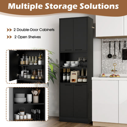 75 Inch Kitchen Pantry Cabinet, Tall Cupboard With Doors And Shelves, Black Sideboards Cabinets & Buffets at Gallery Canada