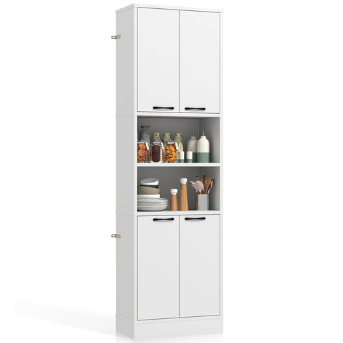 75 Inch Kitchen Pantry Cabinet, With Doors And Shelves, White