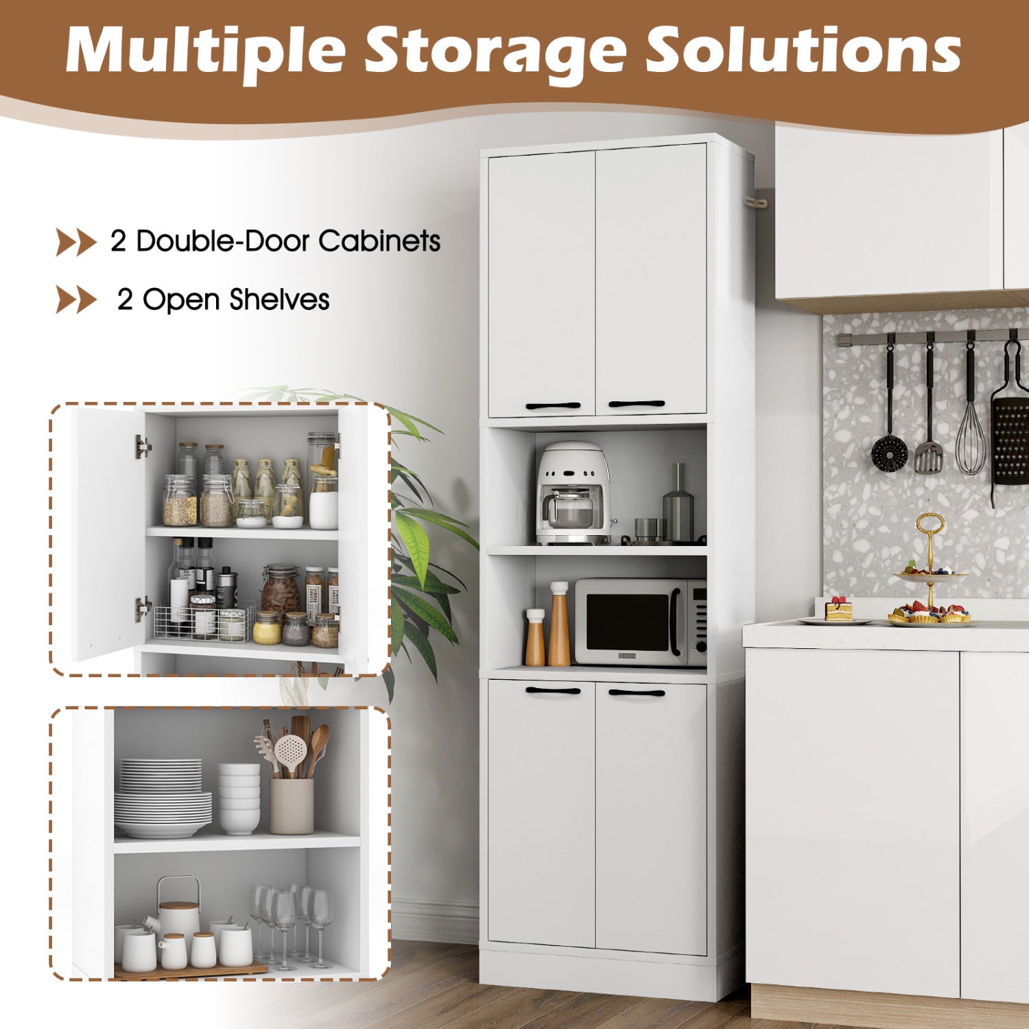 75 Inch Kitchen Pantry Cabinet, With Doors And Shelves, White Sideboards Cabinets & Buffets at Gallery Canada