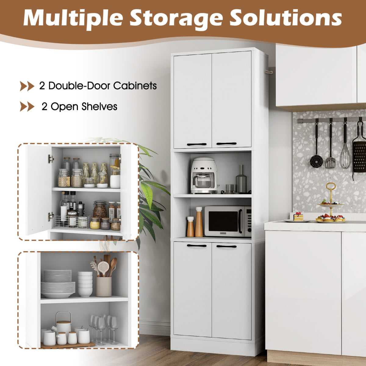 75 Inch Kitchen Pantry Cabinet, With Doors And Shelves, White Sideboards Cabinets & Buffets at Gallery Canada