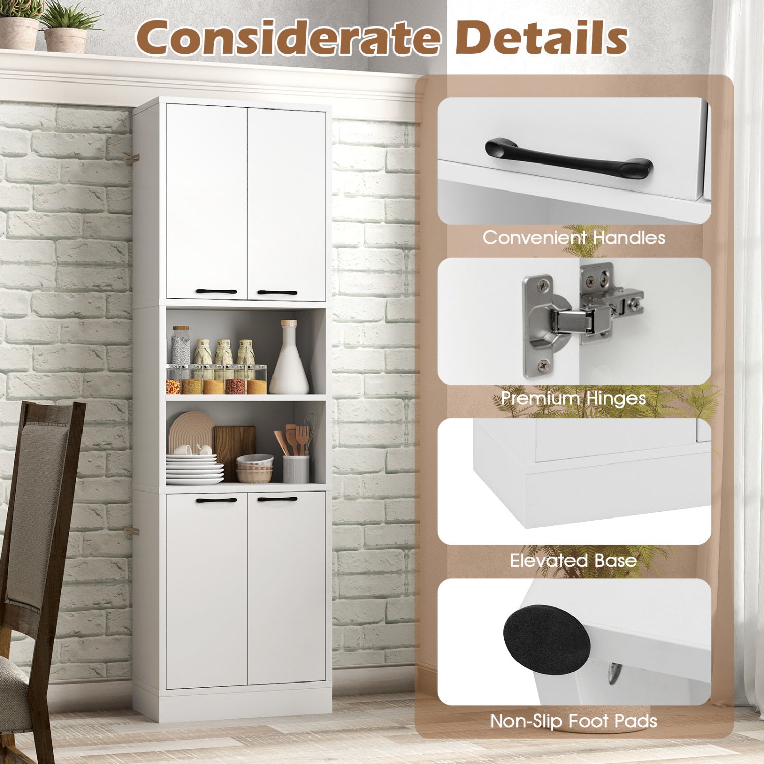 75 Inch Kitchen Pantry Cabinet, With Doors And Shelves, White Sideboards Cabinets & Buffets at Gallery Canada