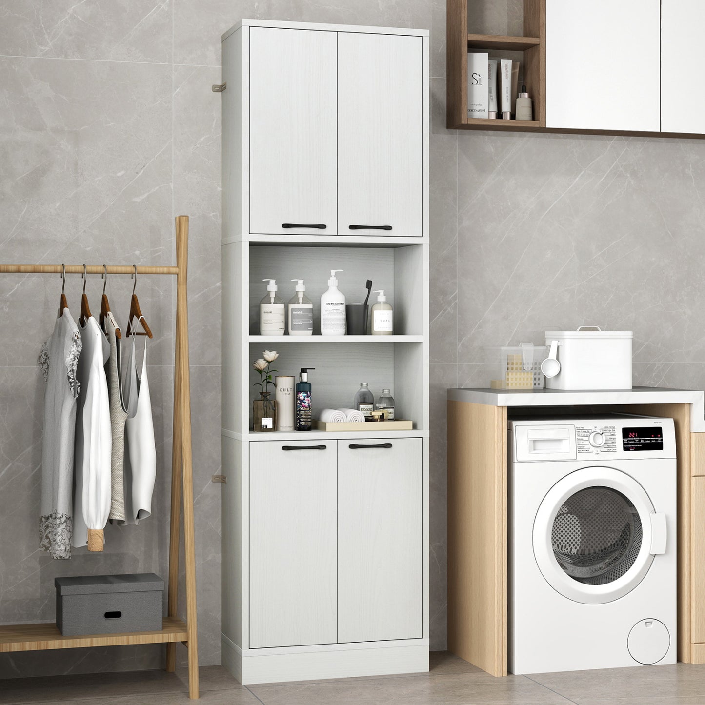 Armoire de cuisine de 75 pouces, chêne, blanc