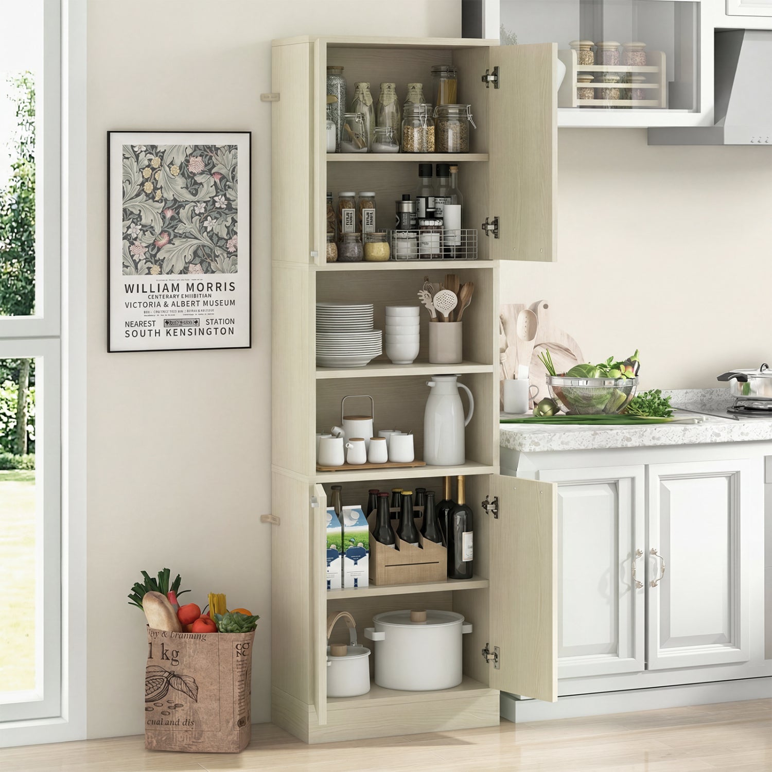 75 Inch Tall Kitchen Pantry Cabinet, Beige Sideboards Cabinets & Buffets at Gallery Canada