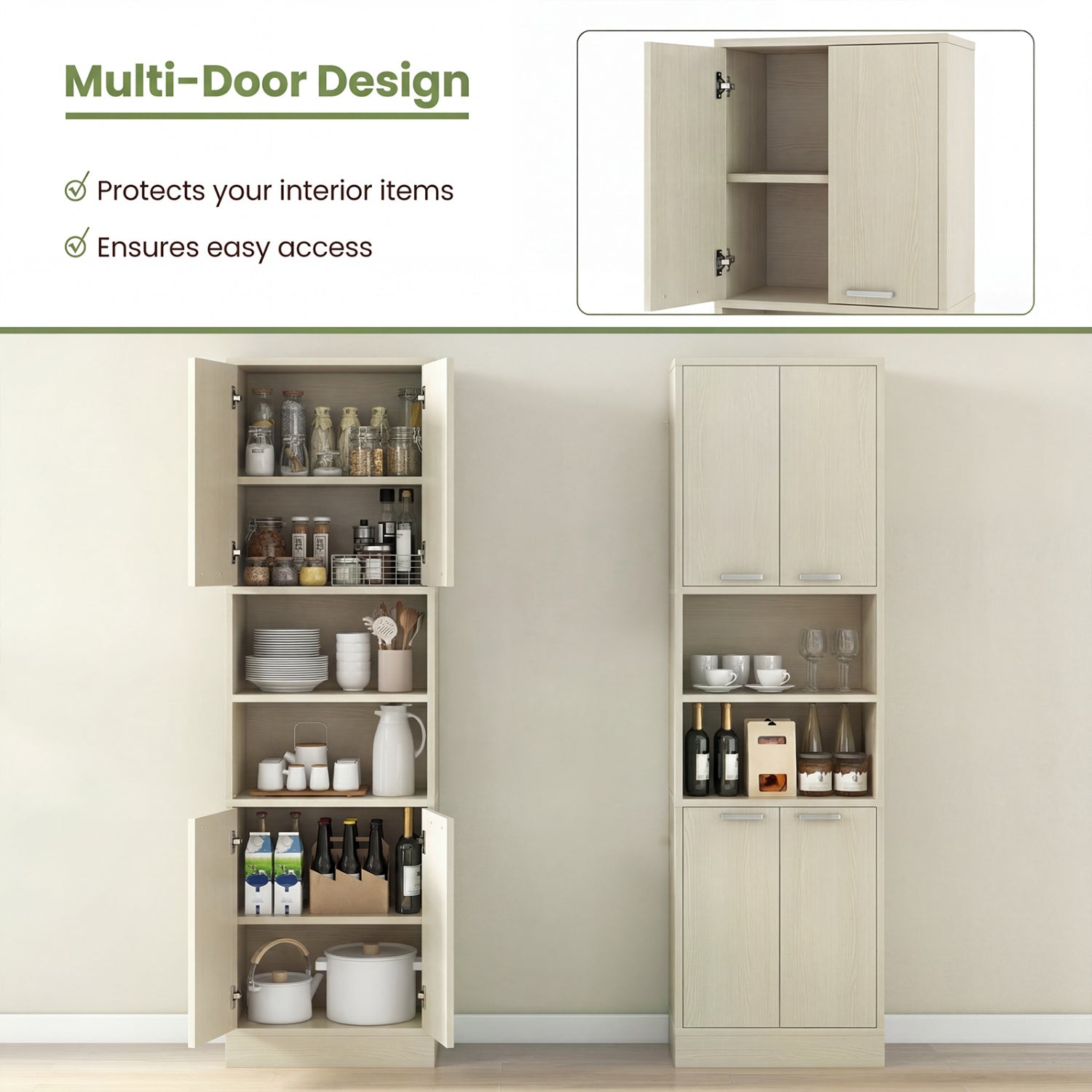 75 Inch Tall Kitchen Pantry Cabinet, Beige Sideboards Cabinets & Buffets at Gallery Canada