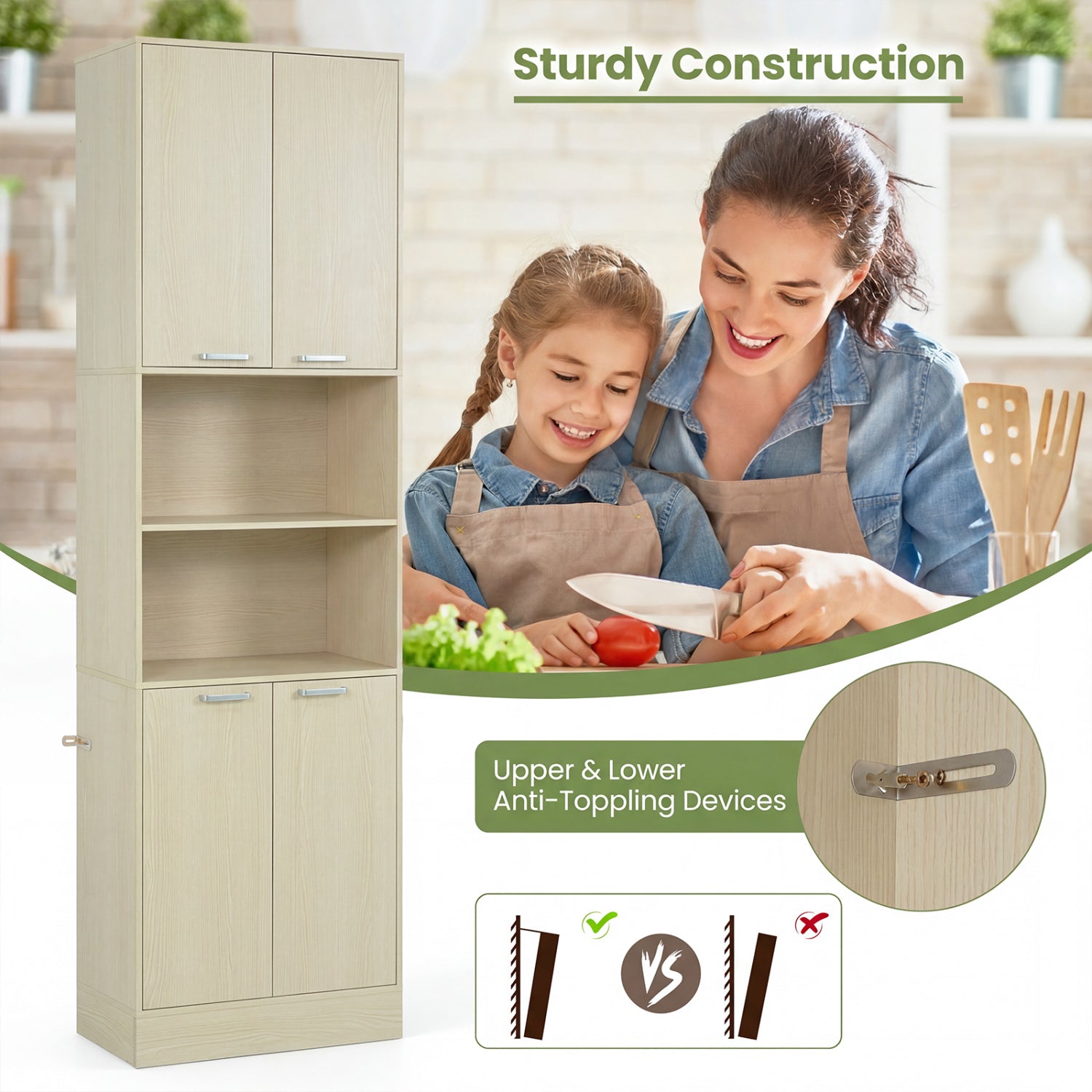 75 Inch Tall Kitchen Pantry Cabinet, Beige Sideboards Cabinets & Buffets at Gallery Canada