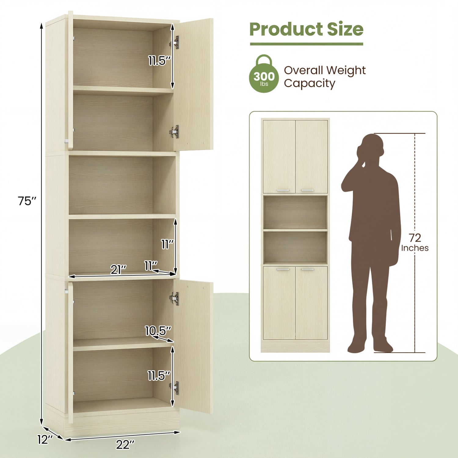 75 Inch Tall Kitchen Pantry Cabinet, Beige Sideboards Cabinets & Buffets at Gallery Canada