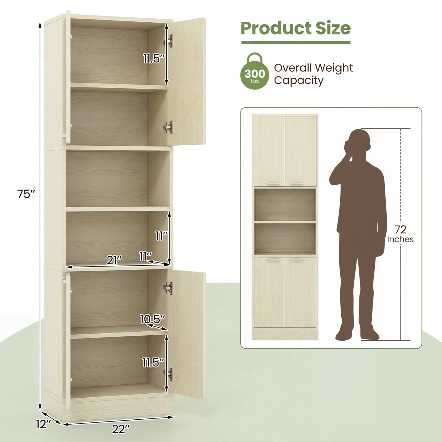 75 Inch Tall Kitchen Pantry Cabinet, Beige Sideboards Cabinets & Buffets at Gallery Canada