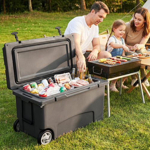 75 Quart Portable Hard Cooler with 6-Day Ice Retention and Wheels, Gray