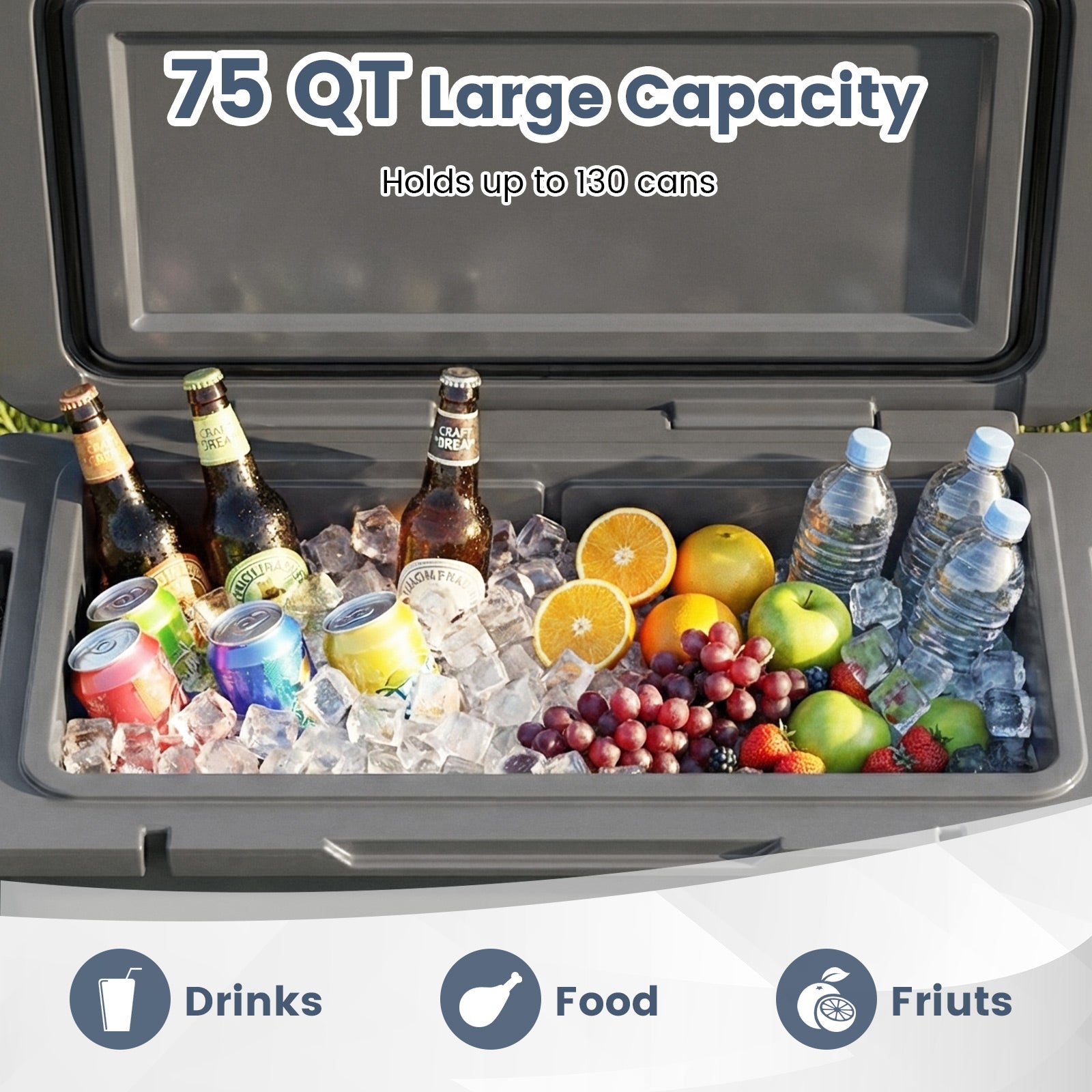 75 Quart Portable Hard Cooler with 6-Day Ice Retention and Wheels, Gray Coolers at Gallery Canada